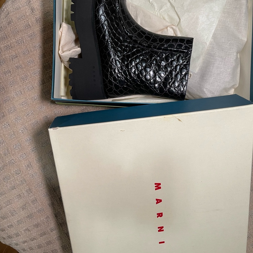 Marni Black Croc-Embossed Boots